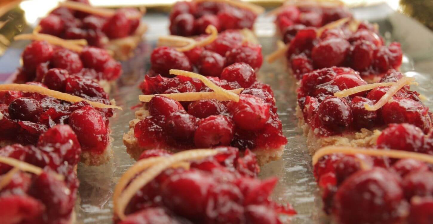 Cranberry Shortbread topped with grated grapefruit zest