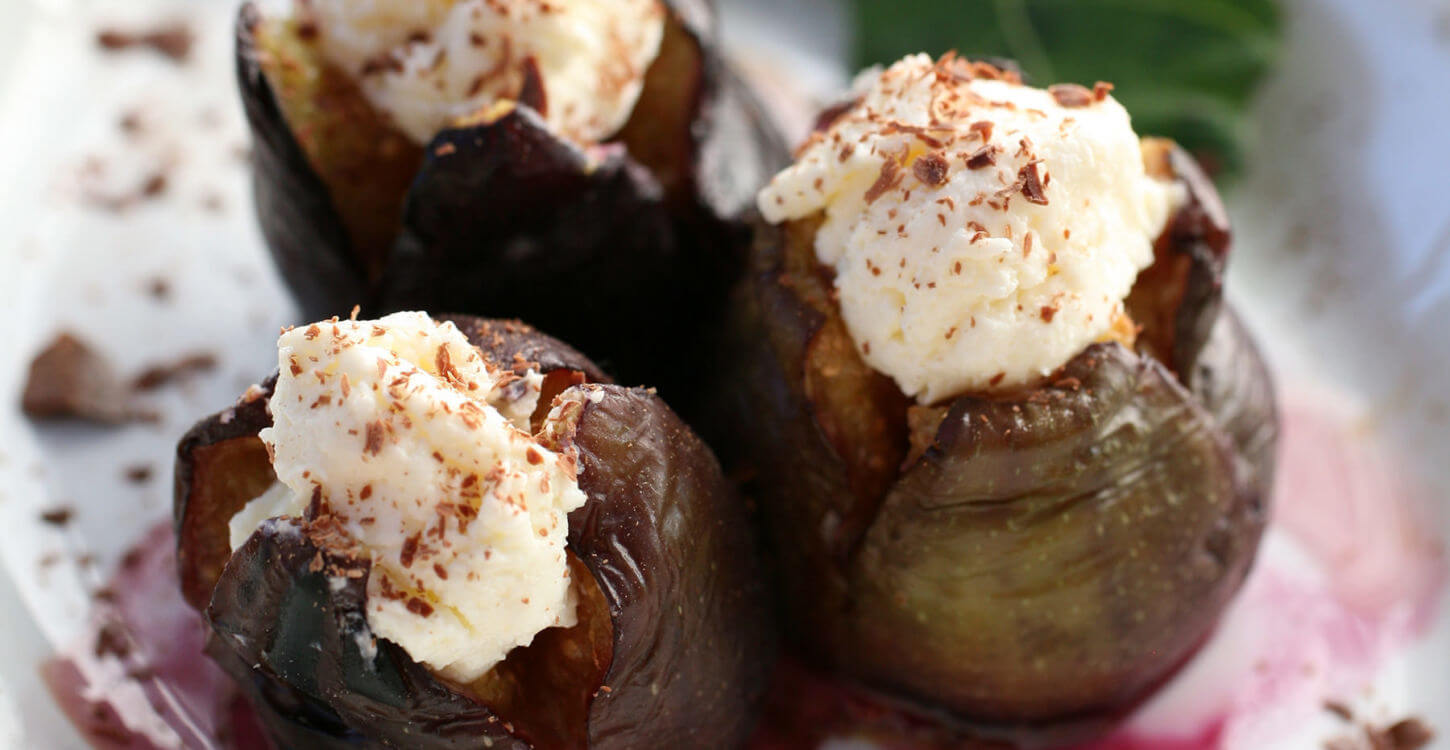 Roasted Figs with Fromage Blanc and Grated Chocolate