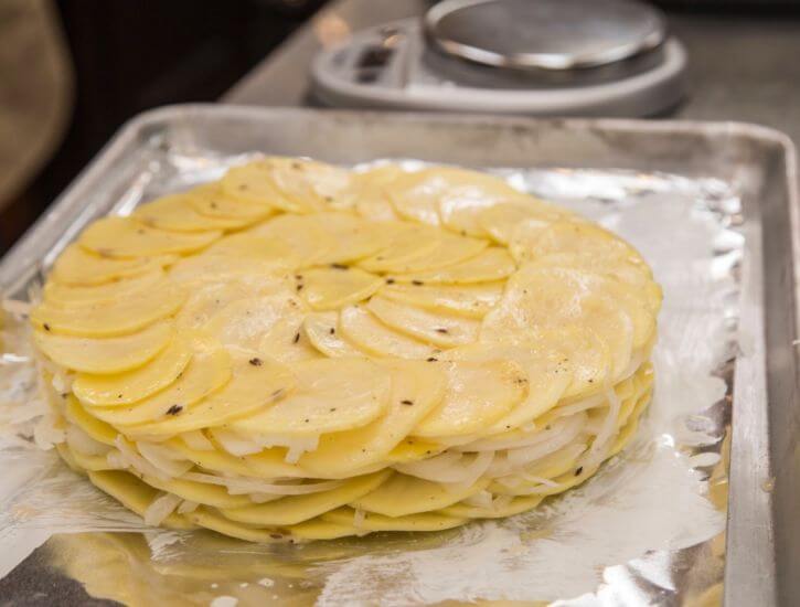 Duck Fat Potato Galette with Caraway and Sweet Onions prep