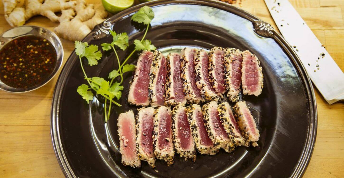 Pan-Seared Sesame Crusted Ahi with Soy Ginger Lime Sauce